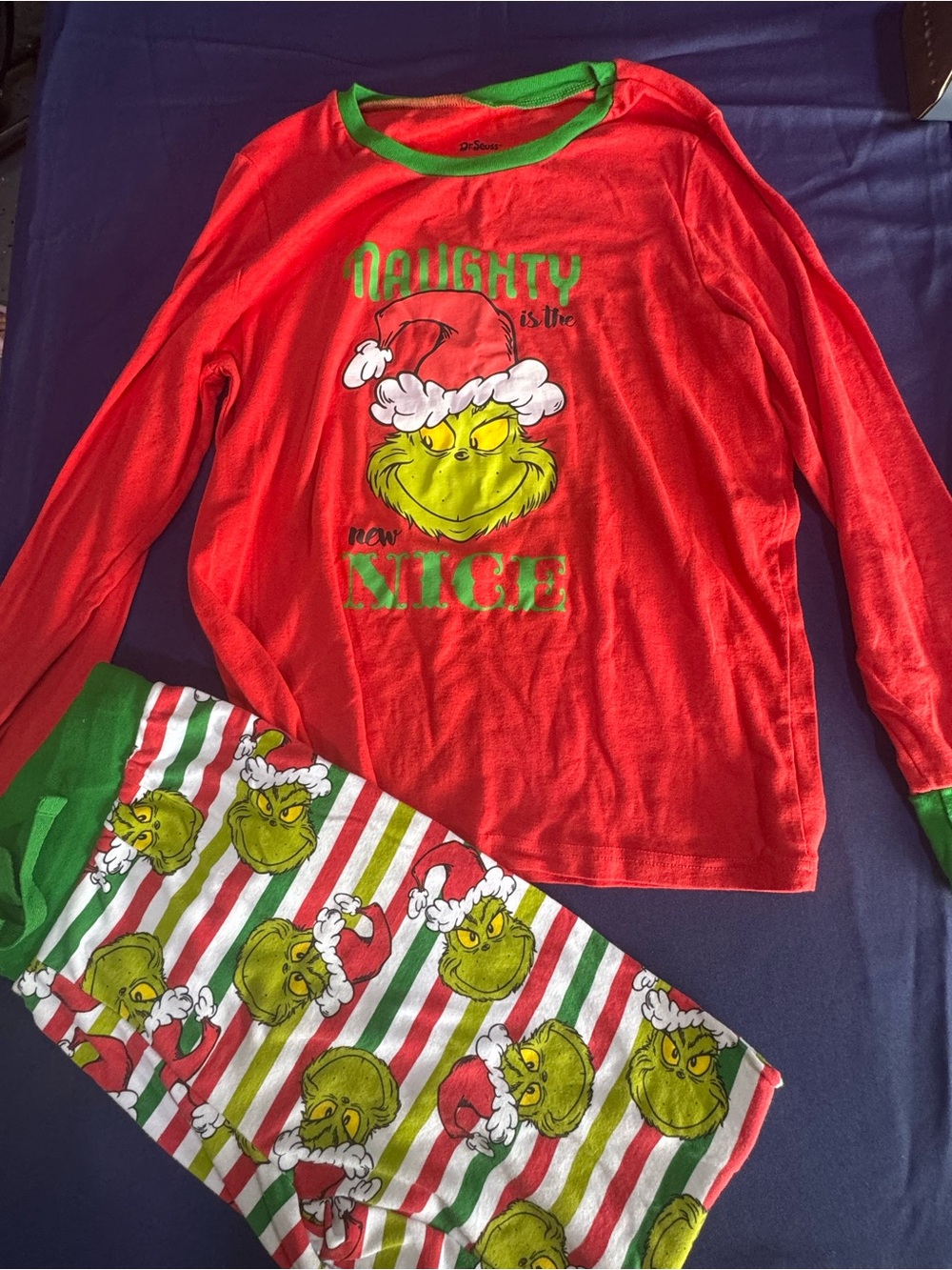 Women’s Red Grinch Holiday Pajama Set with Green Trim